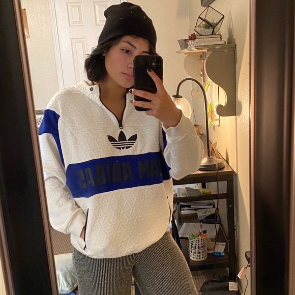 Textured White Adidas hoodie - Picture 1 of 2